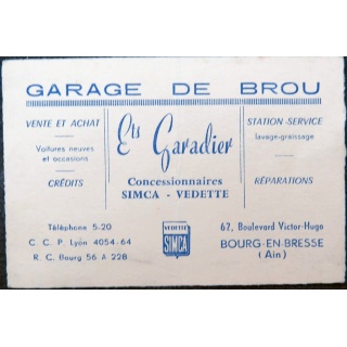 Carte du Garage de Brou simca vedette Etats Garadier des années 50