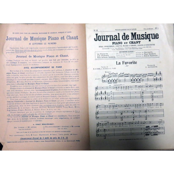 Journal de musique N° 1 - Piano et chant - Jules Taillandier Editeurs