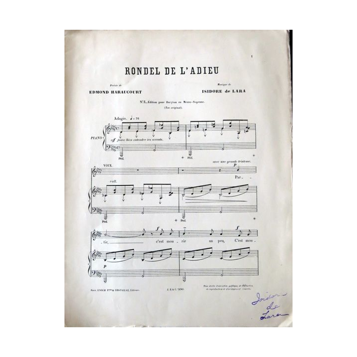 Rondel de L'adieu N° 3 - Chanté par Victor Maurel - Enoch & Cie Editeurs Paris