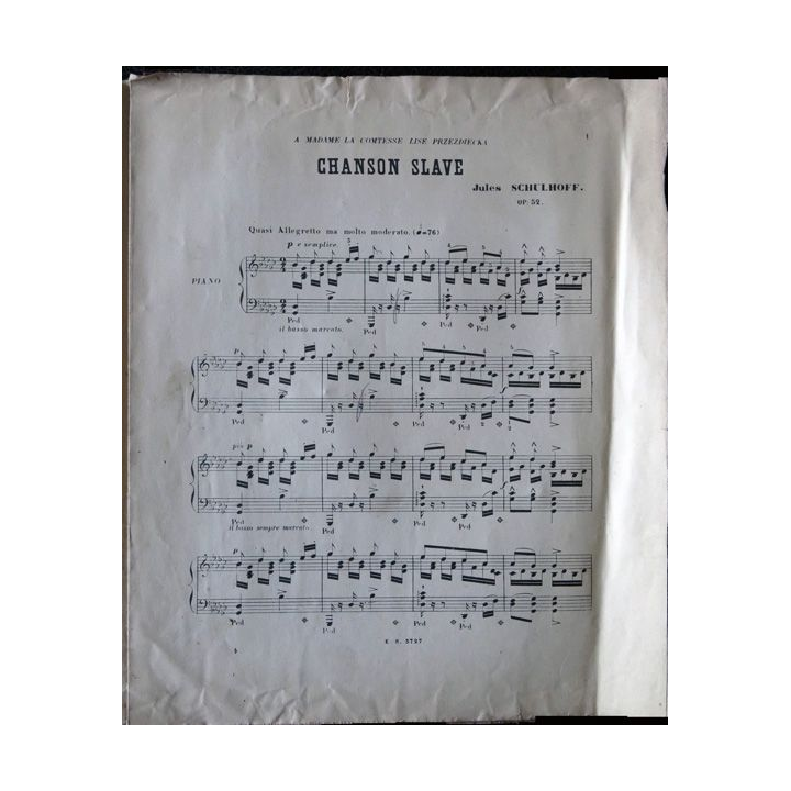 Chanson Slave pour piano de Jules Schulhoff- Au Métronome Emile Benoit, Sulzbach successeur Editeurs