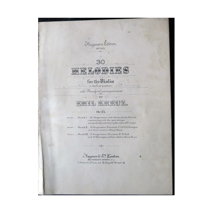 Augener's Edition N° 7515. Kreuz 30 Melodies Op,25 Book III violin & pianoforte