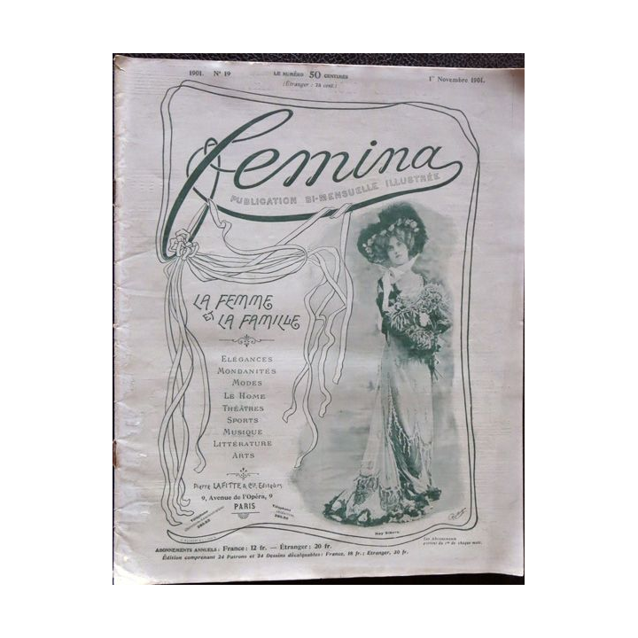 Publication Femina N° 19 - 1° année du 1° novembre 1901, Publication Pierre Lafitte Paris