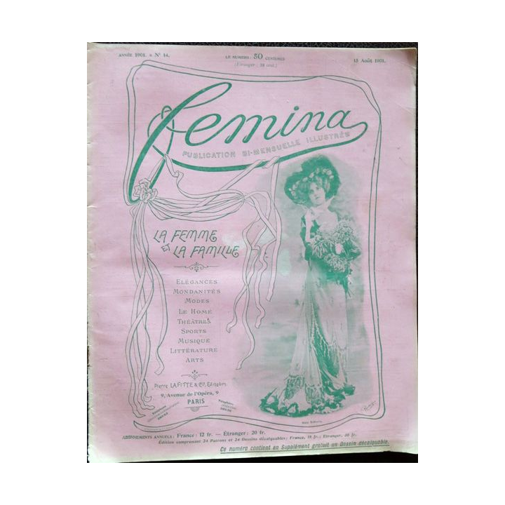 Publication Femina N° 14 - 1° année du 15 août 1901, Publication Pierre Lafitte Paris
