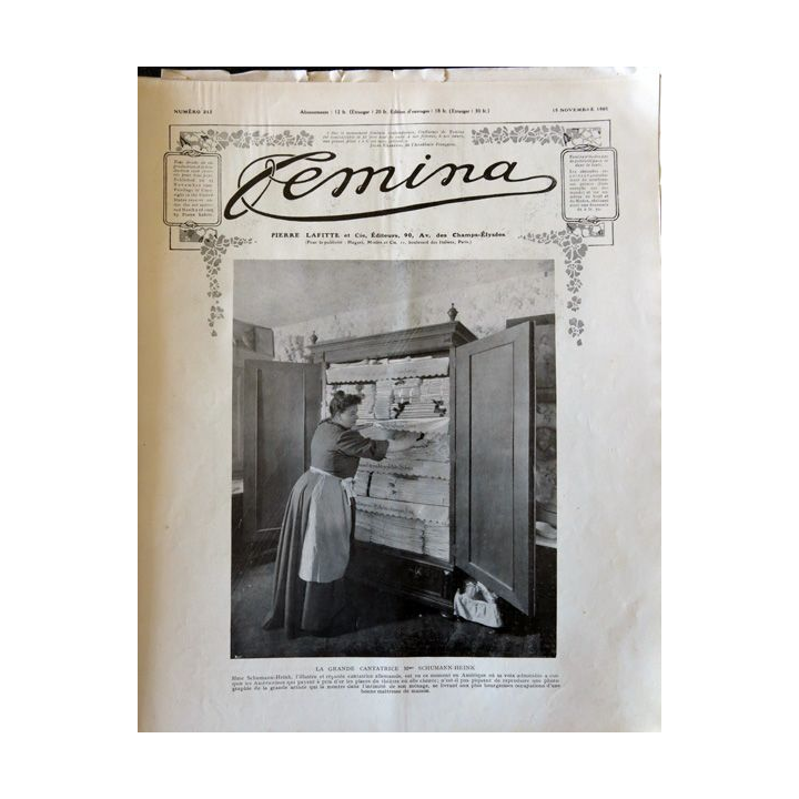 Publication Femina N° 212 - 9° année du 15 novembre 1909, Publication Pierre Lafitte Paris