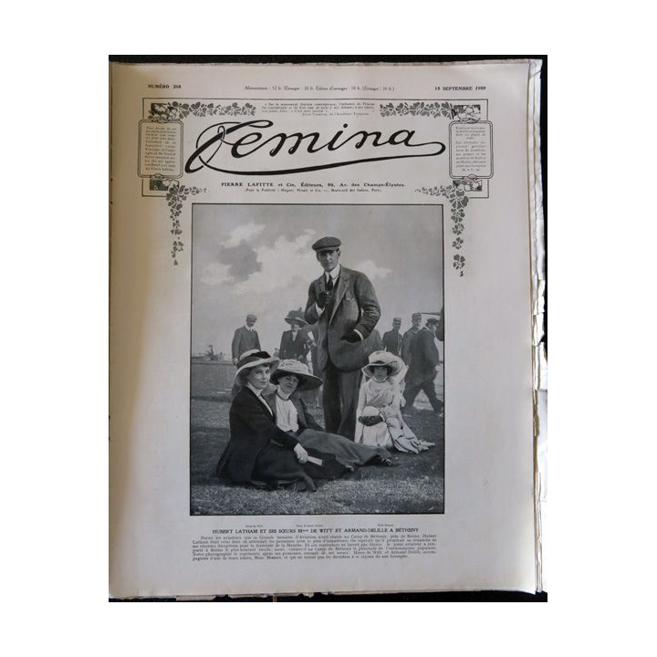 Publication Femina N° 208 - 9° année du 15 septembre 1909, Publication Pierre Lafitte Paris