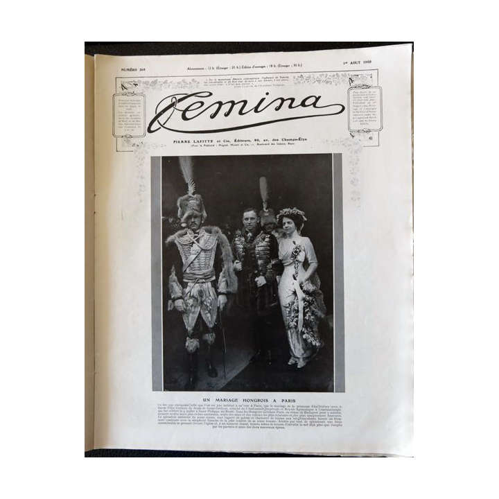 Publication Femina N° 206 - 9° année du 15 août 1909, aux éditions Pierre Lafitte & Cie Paris