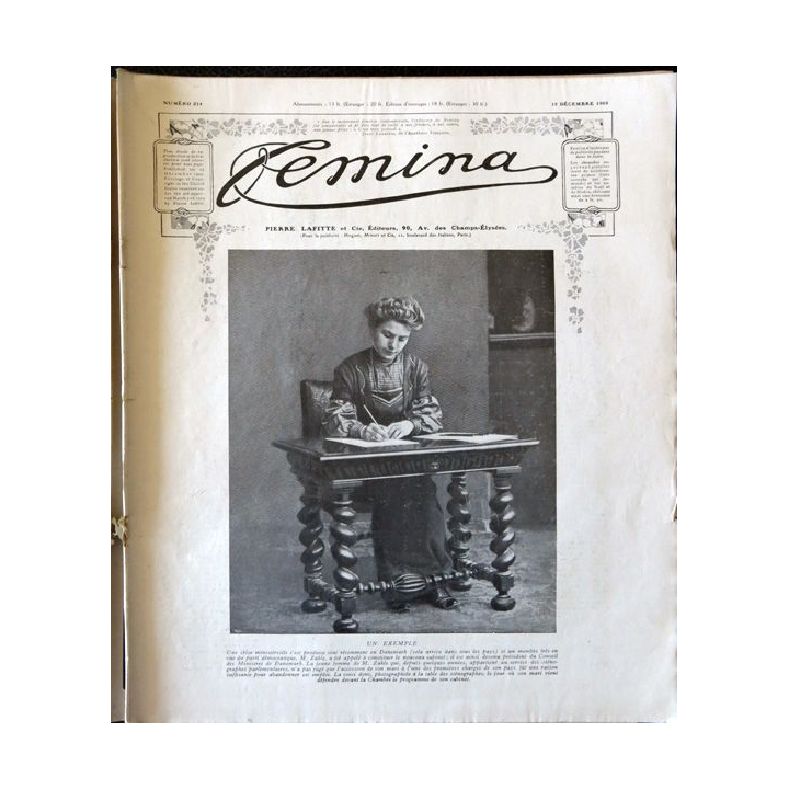 Publication Femina N° 214 - 9° année du 15 décembre 1909, aux éditions Pierre Lafitte & Cie Paris