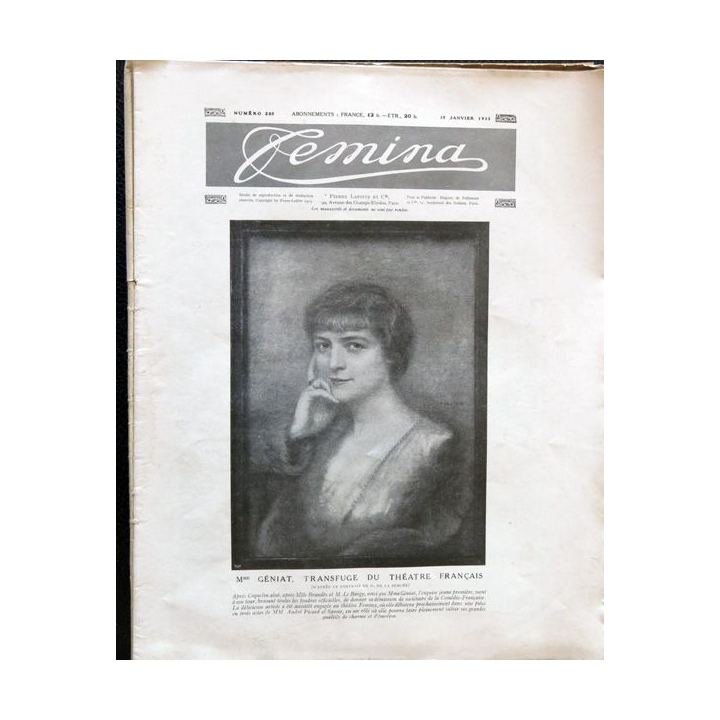 Publication Femina N° 288 - 13° année du 15 janvier 1913 aux éditions Pierre Lafitte & Cie Paris