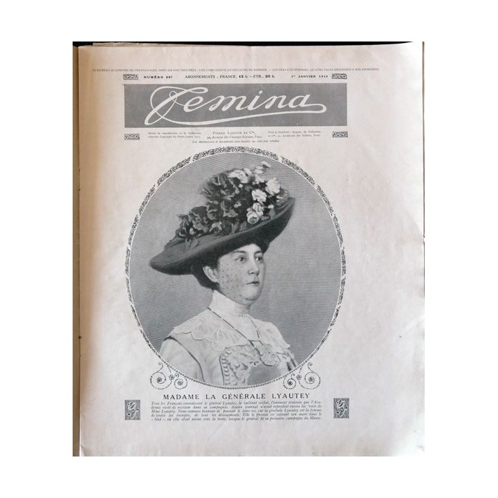 Publication Femina N° 287 - 13° année du 1° janvier 1913, aux éditions Pierre Lafitte & Cie Paris