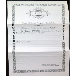 Document de citation des forces intérieures Françaises Combattantes FIFC