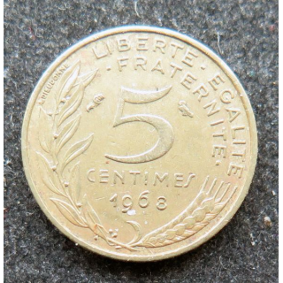 FRANCE : pièce de 5 Centimes 1968 en cupro aluminium nickel