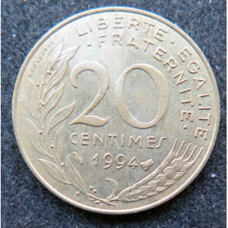 FRANCE : pièce de 20 Centimes 1994 en cupro aluminium nickel