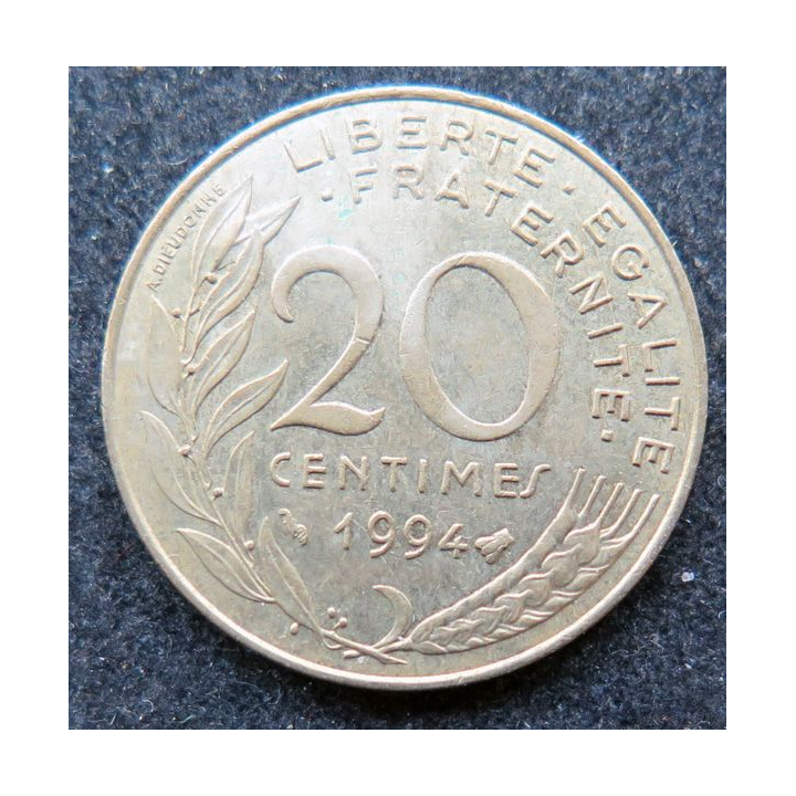 FRANCE : pièce de 20 Centimes 1994 en cupro aluminium nickel