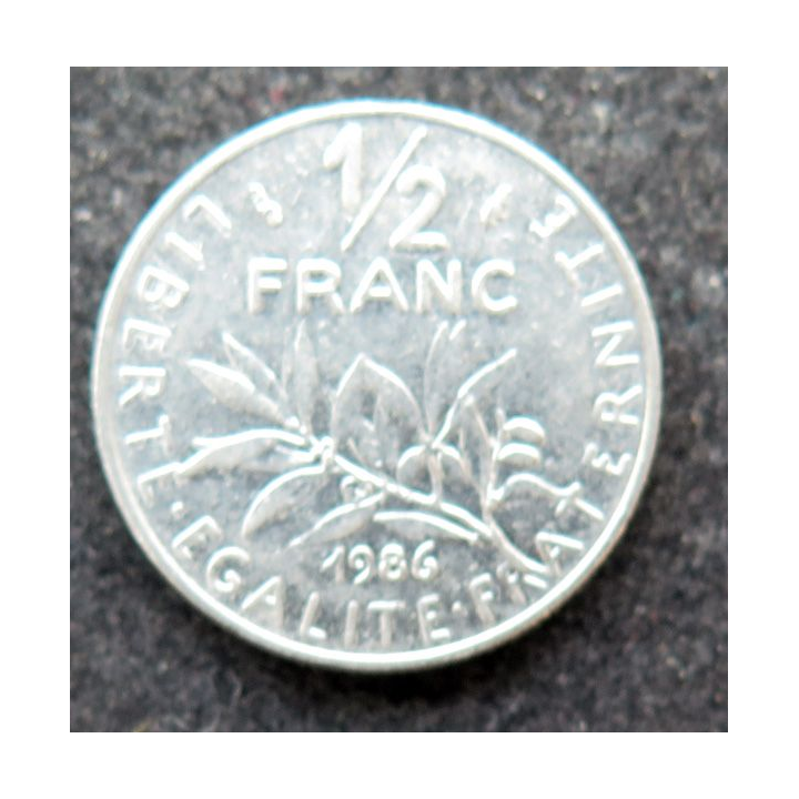 FRANCE : pièce de 1/2 franc Semeuse Nickel tranche striée 1986