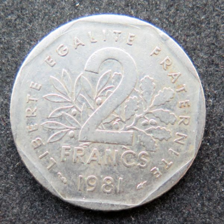 FRANCE : pièce de 2 franc Semeuse Nickel tranche striée 1981