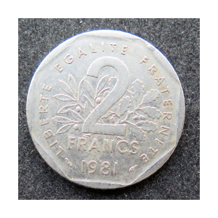 FRANCE : pièce de 2 franc Semeuse Nickel tranche striée 1981