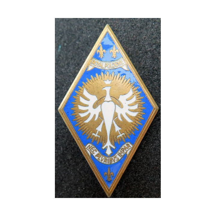 5° RC : insigne métallique du 5° régiment de cuirassiers Royal Pologne de fabrication Courtois en émail
