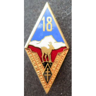 18° RI : Insigne métallique du 18° régiment d’infanterie de fabrication Drago Beranger en émail plat