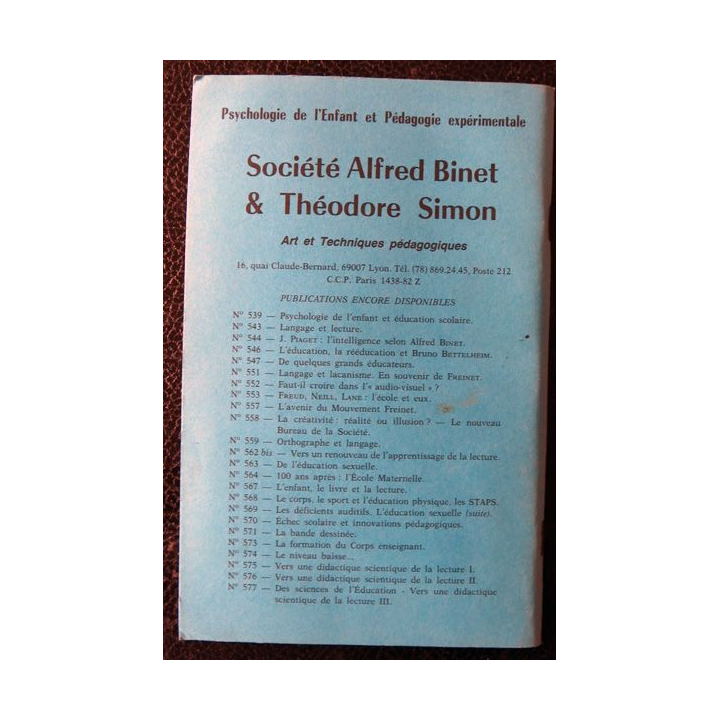 Le Binet Simon  N° 606 - Didactique et didactiques aujourd'hui, Imprimerie Tardy (1986)