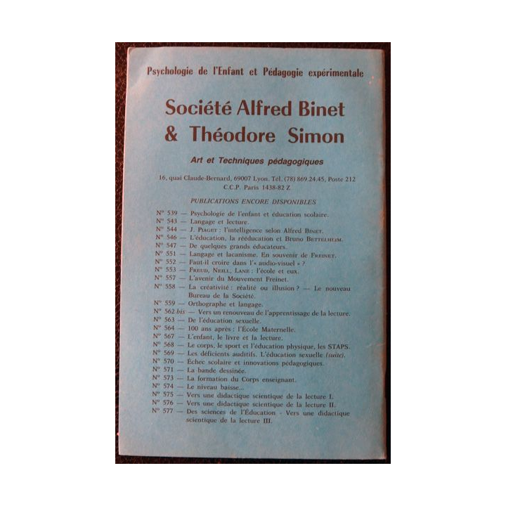 Le Binet Simon  N° 607 - Alfred Binet et les profils pédagogiques, Imprimerie Tardy (1986)