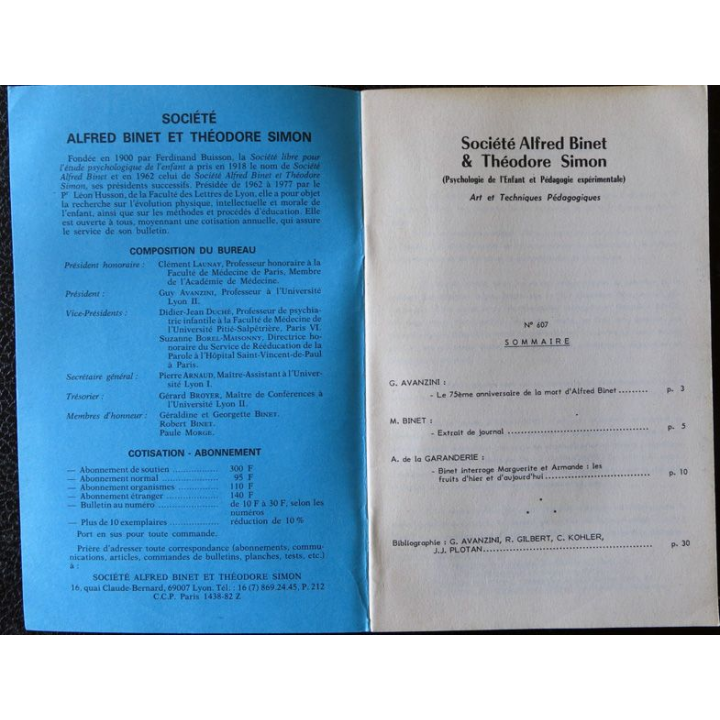 Le Binet Simon  N° 607 - Alfred Binet et les profils pédagogiques, Imprimerie Tardy (1986)