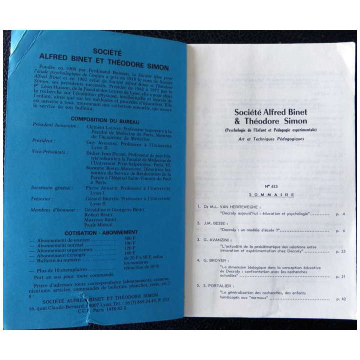 Le Binet Simon  N° 623 - Decroly : un modèle d'école, Imprimerie Tardy (1990)