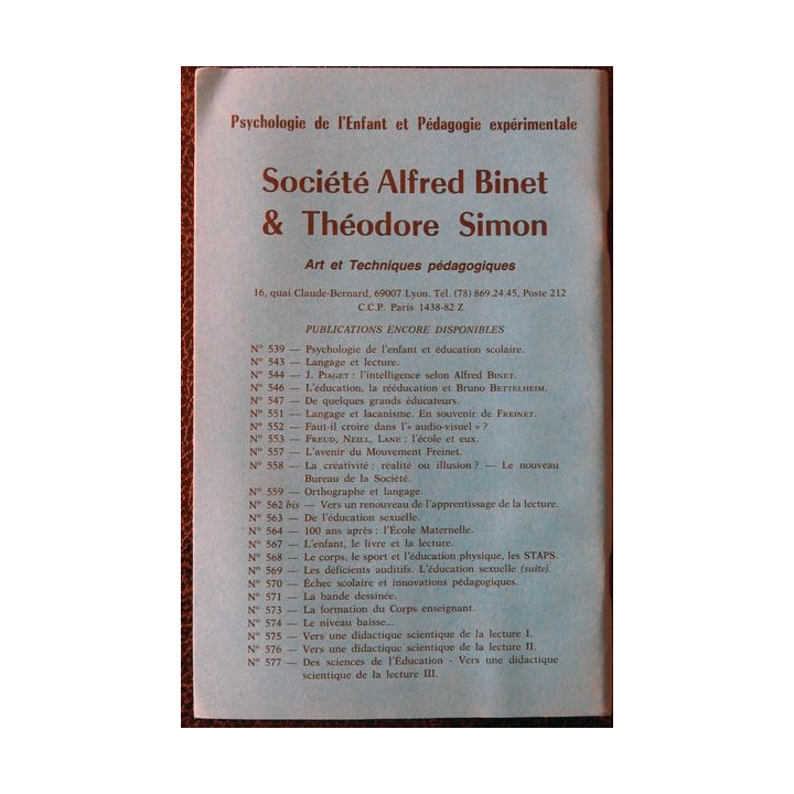 Le Binet Simon  N° 614 - L'exercice du métier professeur d'éducation physique et sportive, Imprimerie Tardy (1988)