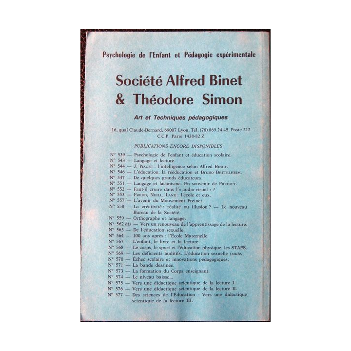 Le Binet Simon  N° 622 - Société interculturelle et éducative, Imprimerie Tardy (1990)
