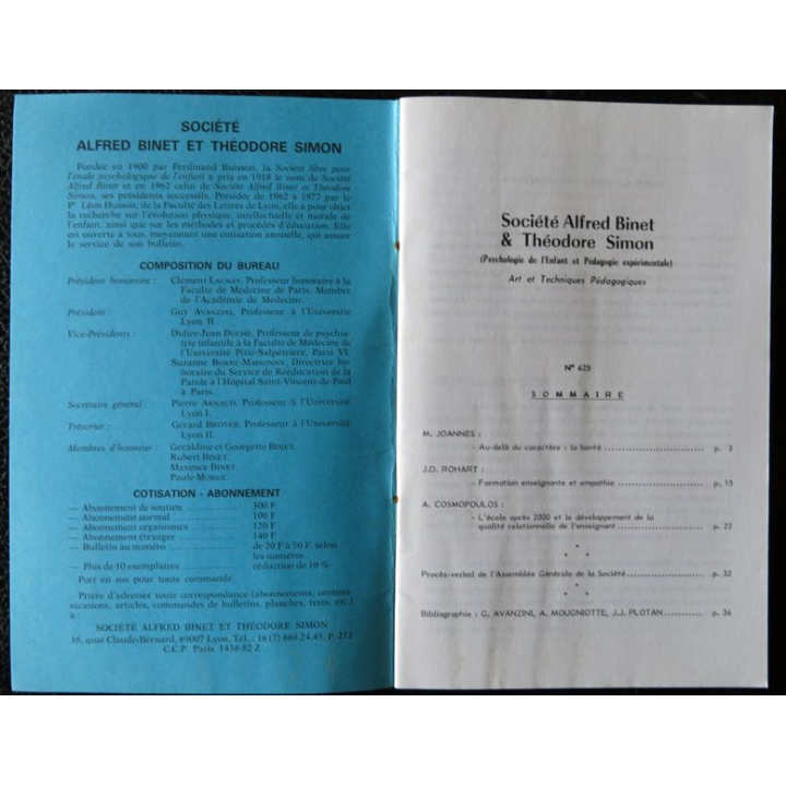 Le Binet Simon  N° 625 - Premières réflexions sur une éthique de l'éducation, Imprimerie Tardy (1990)