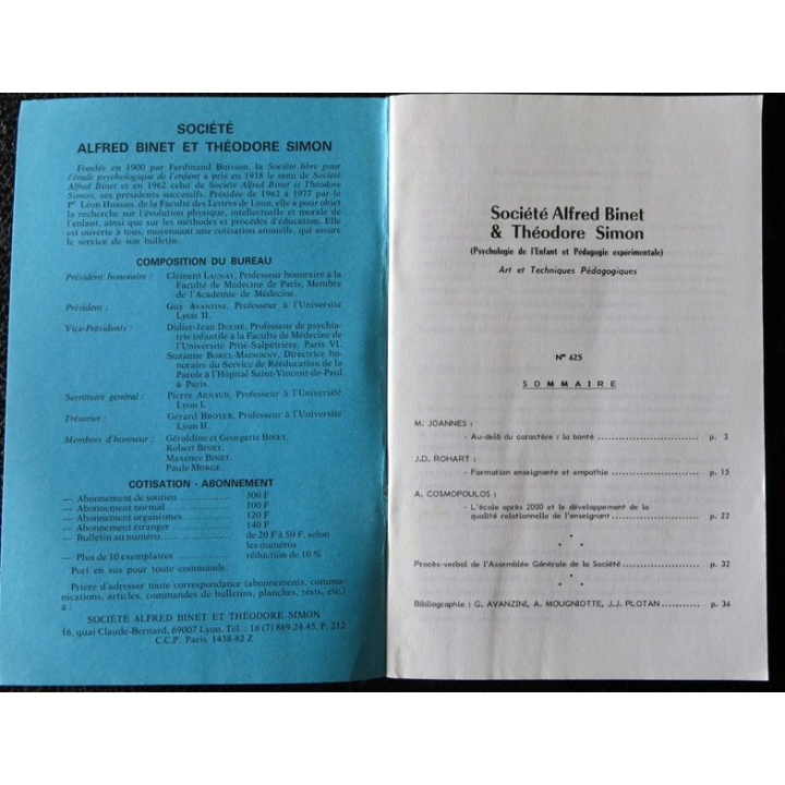 Le Binet Simon  N° 625 - Premières réflexions sur une éthique de l'éducation, Imprimerie Tardy (1990)