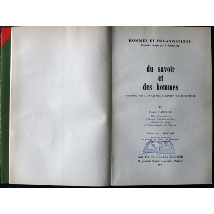 Du savoir des hommes de Daniel Hameline aux éditions Gauthier-Villars