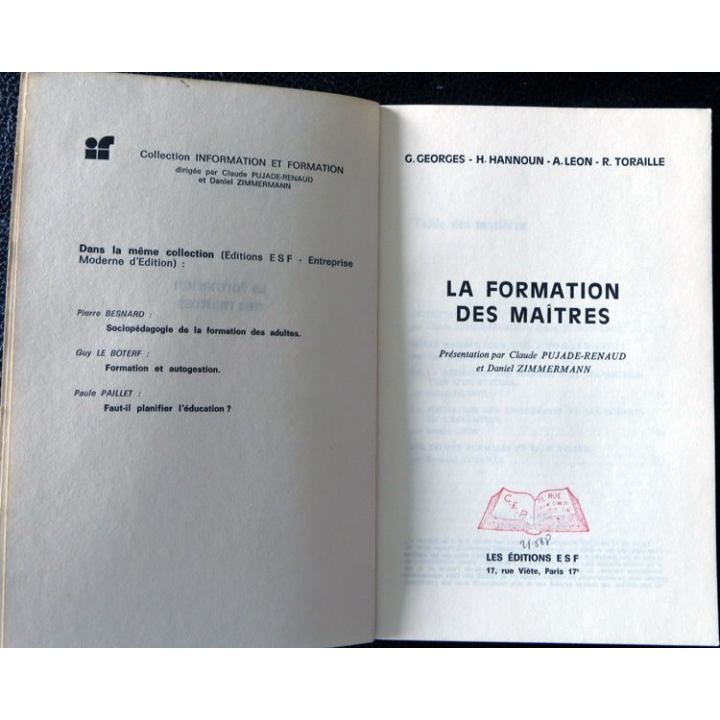 La formation des maîtres de Guy Georges - Hubert Hannoun aux éditions ESF