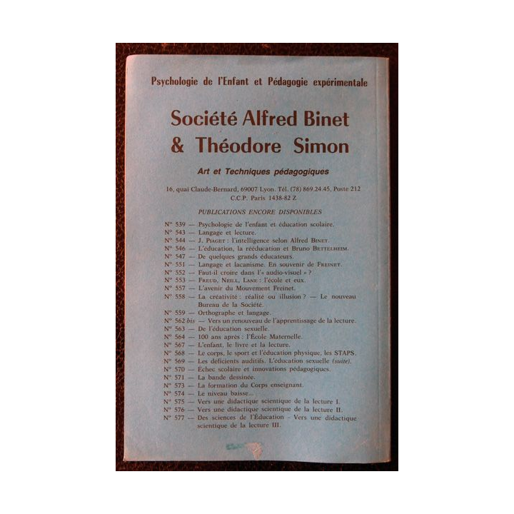 Le Binet Simon  N° 617/618 Pédagogie et formation différenciées d'actes du Colloque d'Aix-en-Provence Imprimerie Tardy