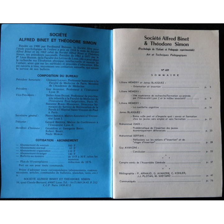 Le Binet Simon  N° 609 - Stage d'insertion et insertion Imprimerie Tardy (1986)