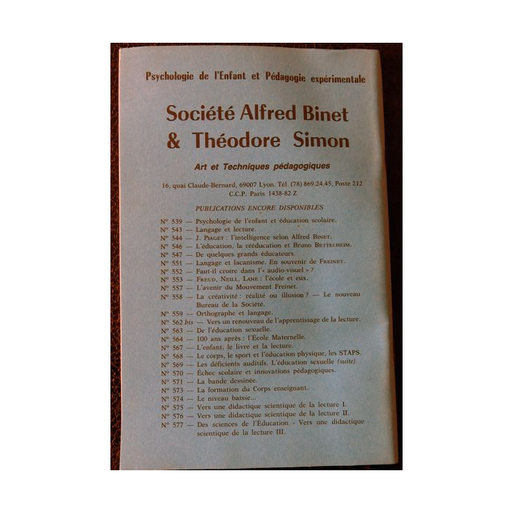Le Binet Simon  N° 620 - Formation des adultes formation du cops enseignant Imprimerie Tardy (1989)