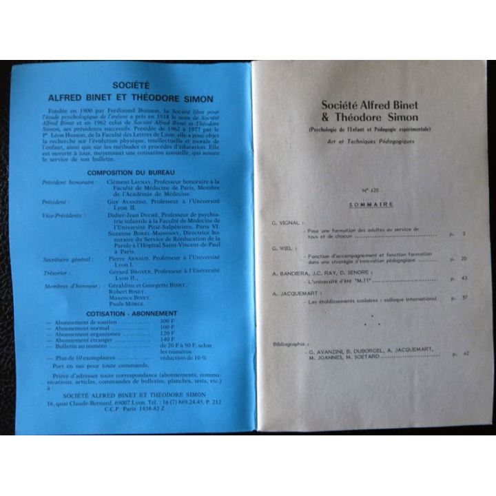Le Binet Simon  N° 620 - Formation des adultes formation du cops enseignant Imprimerie Tardy (1989)
