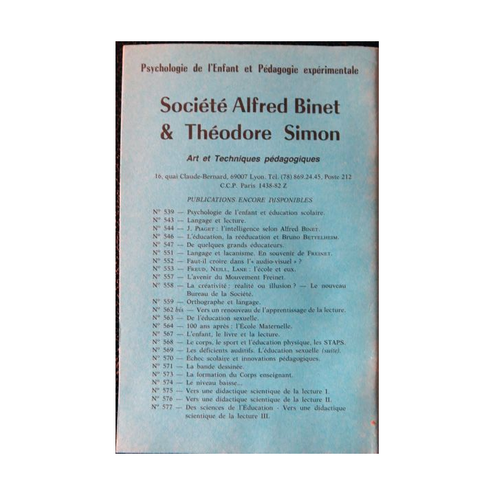 Le Binet Simon  N° 621 - Faut-il supprimer la classe? Imprimerie Tardy (1989)