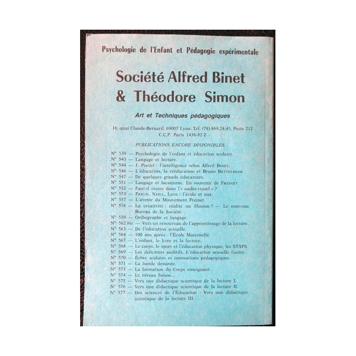 Le Binet Simon  N° 619 - Thérèse Aubertin et l'orthophonie Imprimerie Tardy (1989)