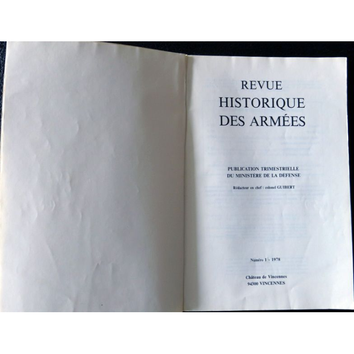 Revue Historique des armées - 5° année N° 1 - 1978