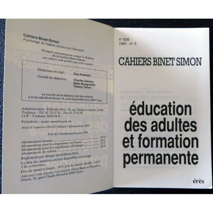 Cahiers Binet Simon N° 628 - Education des adultes et formation permanente Editions Erès