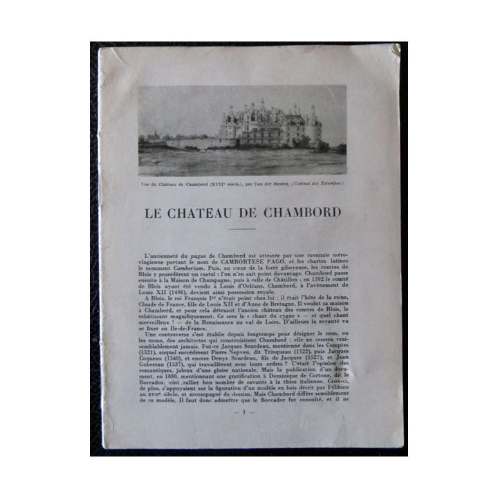 Fascicule Le château de Chambord aux Editions Vincent Fréal & Cie