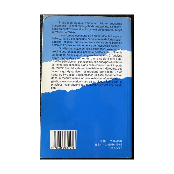 Cahiers Binet Simon N° 630 - D'hier à demain l'éducation civique et sociale Editions Erès