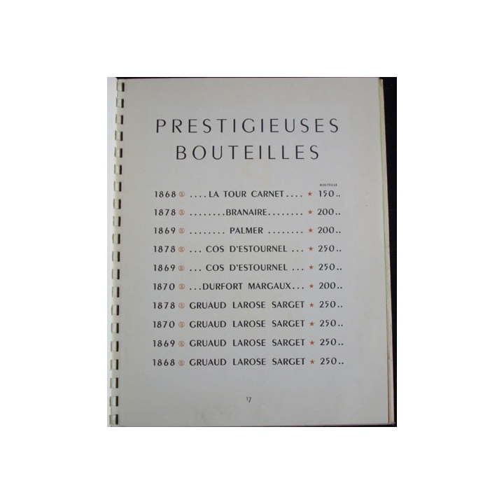 Liste des grands vins fins 1938 - Etablissement Nicolas