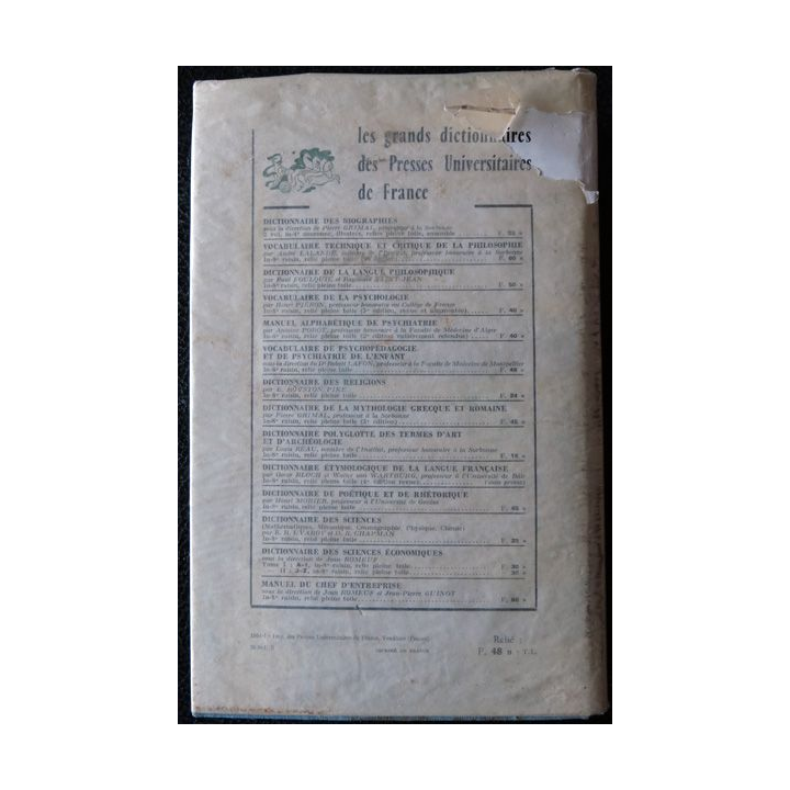Vocabulaire de psychologie et de psychiatrie de l'enfant de Robert Lafon Presses Universitaires de France 1963