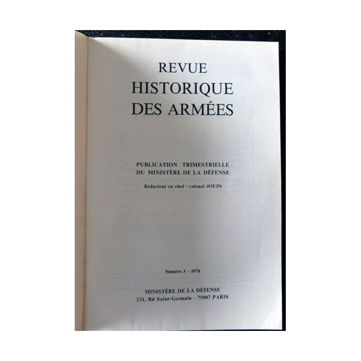 Revue Historique des Armées - 1976 - 3° année N° 3