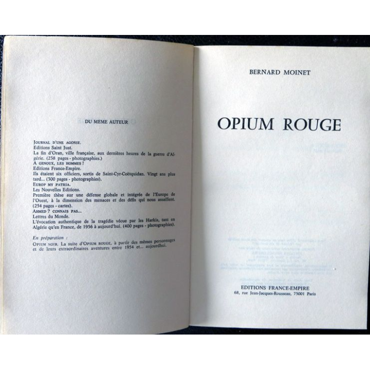 Opium rouge de Bernard Moinet, Editions France-Empire