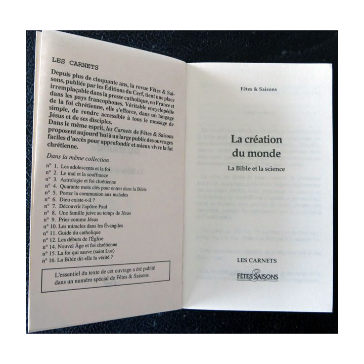 La création du monde - La Bible et la Science aux  Editions Du Cerf - Les carnets de Fêtes & Saisons