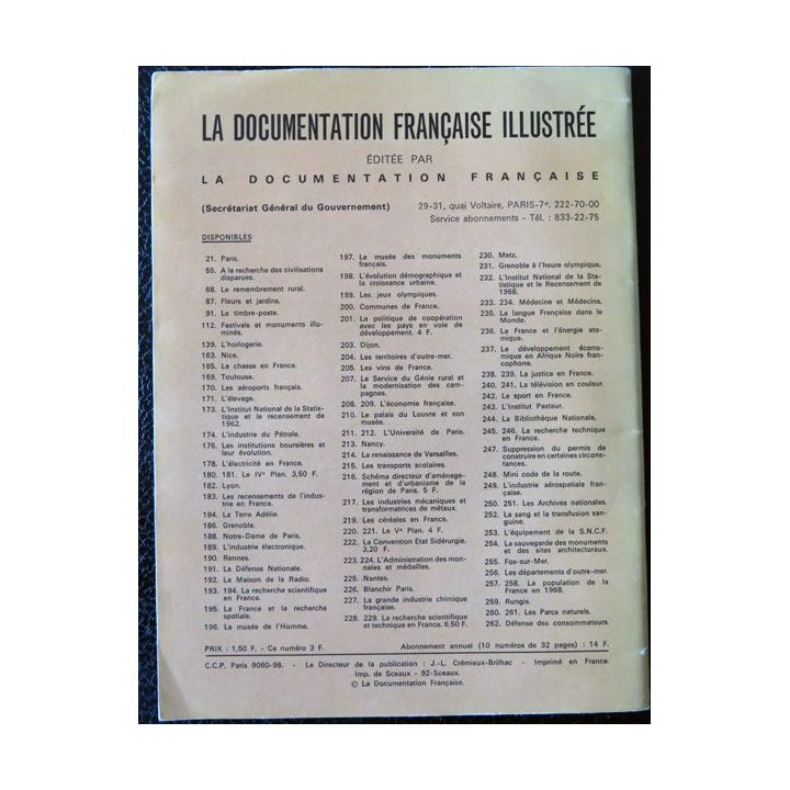La documentation française illustrée N°263-264 de janvier-février 1971 : Le Sénat