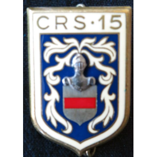 CRS 15 : insigne de la compagnie républicaine de sécurité n° 15 Béthune, fabrication Drago Paris