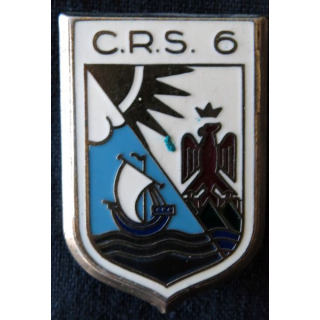 CRS 6 : insigne de la compagnie républicaine de sécurité n° 6 Saint-Laurent-du-Var, fabrication Drago Paris variante bleutée